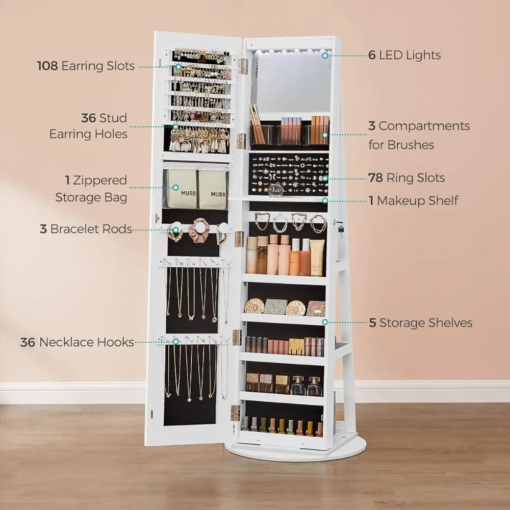 Dulap de bijuterii cu LED și oglindă pe toată lungimea, imagine 2