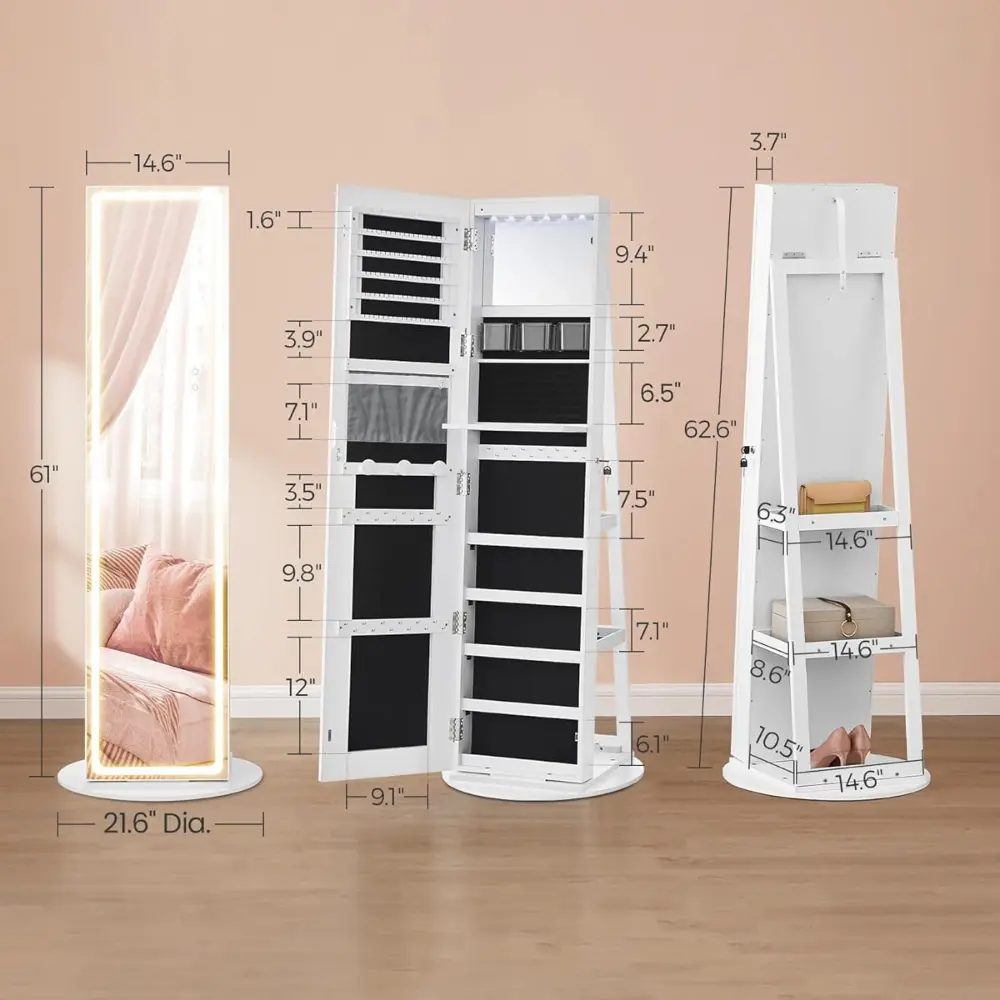 Dulap de bijuterii cu LED și oglindă pe toată lungimea, imagine 3