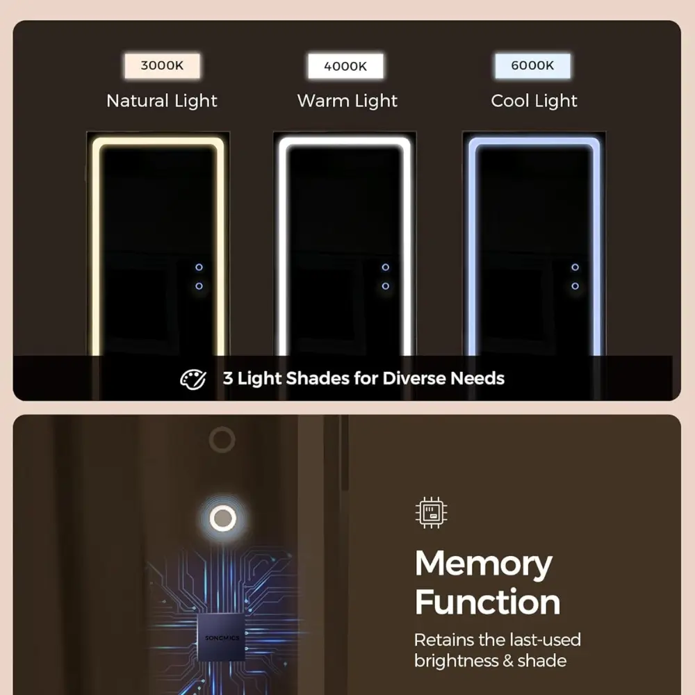 Dulap de bijuterii cu LED și oglindă pe toată lungimea, imagine 6